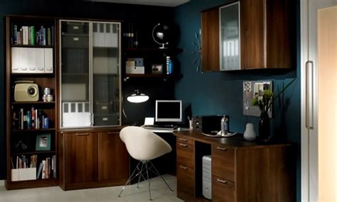 33 modern interior decorating ideas featuring stylish brown colors. Dark Blue and White Themed Cool Home Office Design with ...