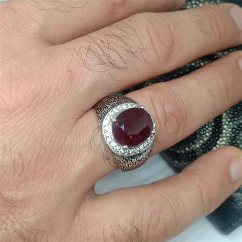 Genuine Ruby Mens Ring Ruby Ring Sterling Silver Single Etsy