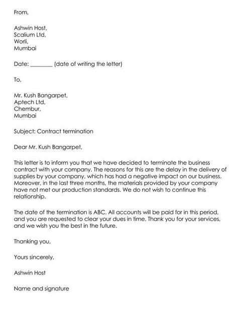 21 Free Business Contract Termination Letter Samples