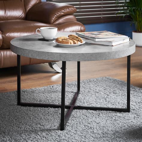 VonHaus Concrete-Look Round Coffee Table Modern Lightweight