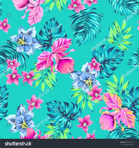 63kb, hawaiian floral pattern picture with tags: Vector Tropical Pattern. Seamless Floral Composition ...