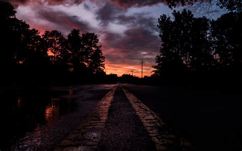 Download Wallpaper 3840x2400 Road Sunset Marking Trees 4k Ultra Hd