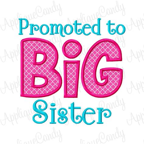 Promoted To Big Sister Applique Embroidery Design 4x4 5x7 6x10 8x8