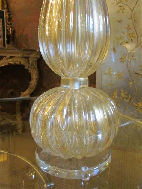 Barovier And Toso Pair Large Hand Blown Murano Venetian Glass Table Lamps Attributed To Barovier