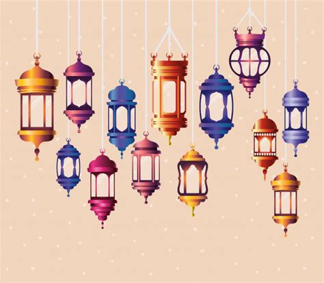 Premium Vector Ramadan Kareem Colors Lanterns Hanging