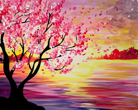 Learn To Paint Sunset Cherry Blossoms