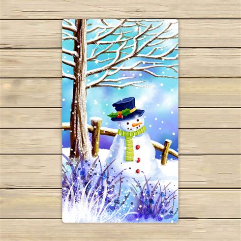 Ykcg Christmas Snowman Under Tree Winter Snow Scene Hand Towel Beach