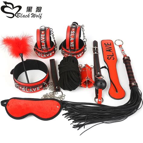 black wolf sex bondage kit set 10 pieces sexy adult toys set of handcuffs footcuff whip rope