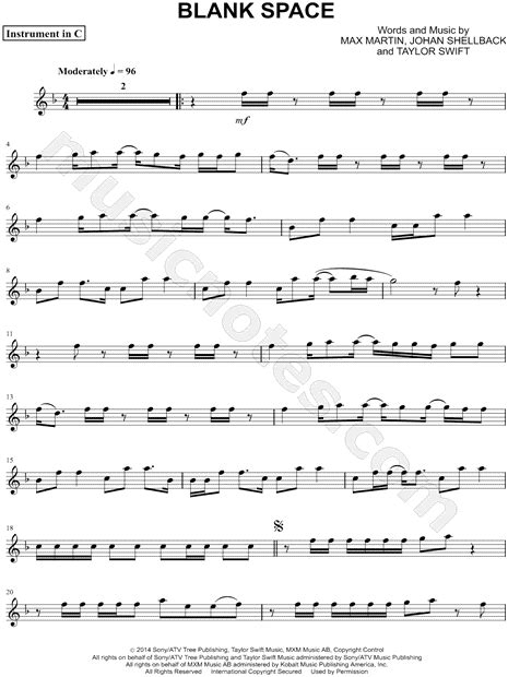 Taylor Swift Blank Space C Instrument Sheet Music