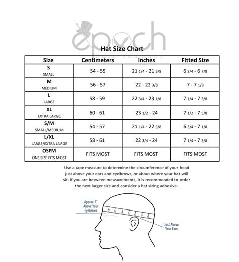 Hat Size Chart Epoch Fashion Accessory