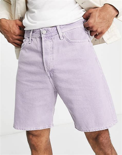 Jack And Jones Intelligence Loose Fit Denim Shorts In Lilac Asos