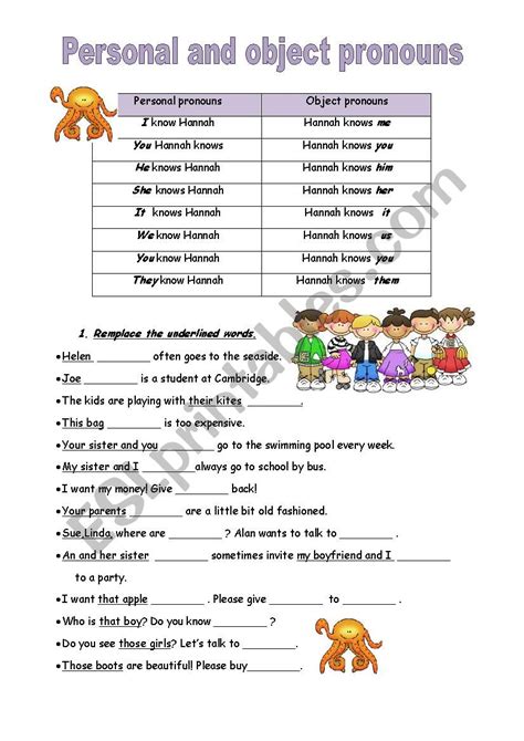 Subject And Object Pronouns Worksheets Object Pronouns Worksheet
