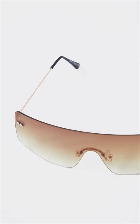 brown faded lens square frameless sunglasses prettylittlething usa