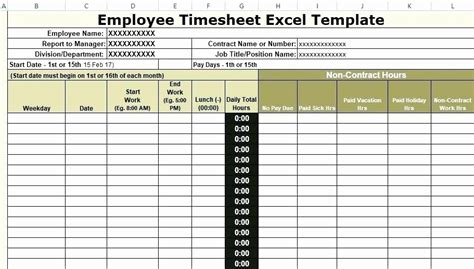 50 Excel Timesheet For Multiple Employees