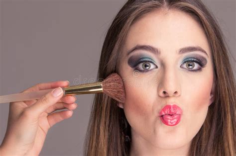 Beautiful Young Woman Getting Makeup Done Stock Image Image Of Hispanic Brush 57049079