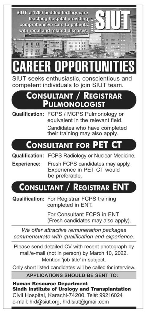 Sindh Institute Of Urology And Transplantation Siut Jobs Job Advertisement Pakistan