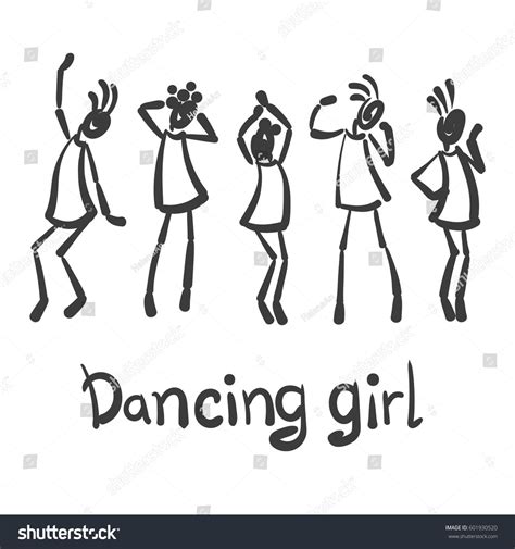 Five Different Stick Figure With Different Pose Dancing