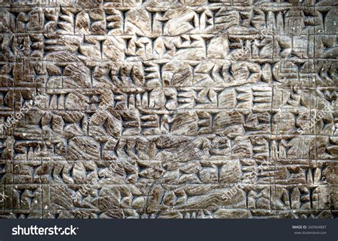 Ancient Assyrian Wall Carvings Of Cuneiform Writing Stock Photo