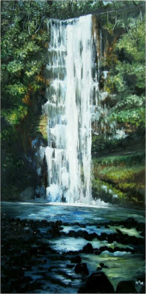 Hawaiian Waterfall 24x48in Original Hawaii Oil Painting On