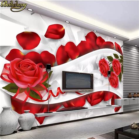 Beibehang 3d Red Rose Wall Paper Large Mural Wallpaper Tv Background