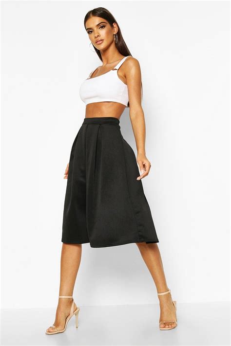 Boohoo Womens Beau Scuba Box Pleat Midi Skirt Ebay