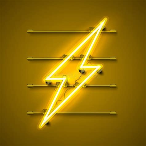 Neon Sign Of Lightning Signboard On The Yellow Background Stock Vector