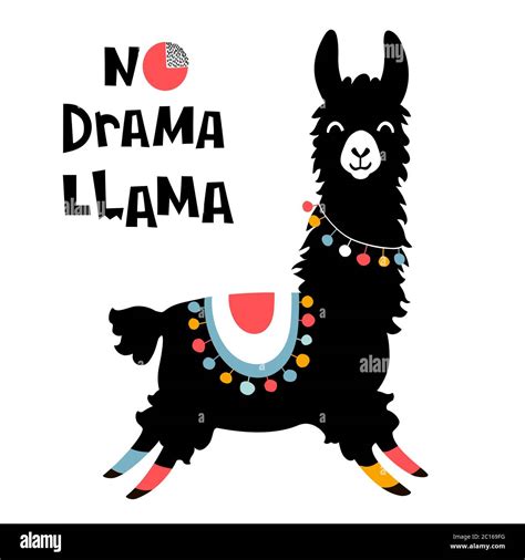 Cute Cartoon Llama Design With No Drama Llama Motivational Quote
