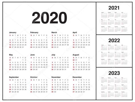 Ilustracion De Calendario 2021 2022 2023 2024 2025 2026 2020 Anos Images
