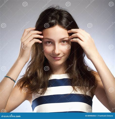 Portrait Of A Girl With Brown Hair Stock Photo Image Of Look Hair