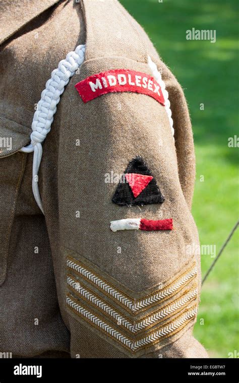 Close Up Of British Army Uniform Arm And Shoulder Patches Circa 1940s