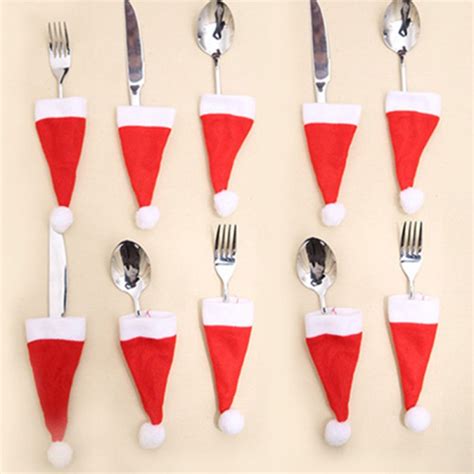 4pcs Christmas Hat Santa Sacks Knife Fork Holder Tableware Bag