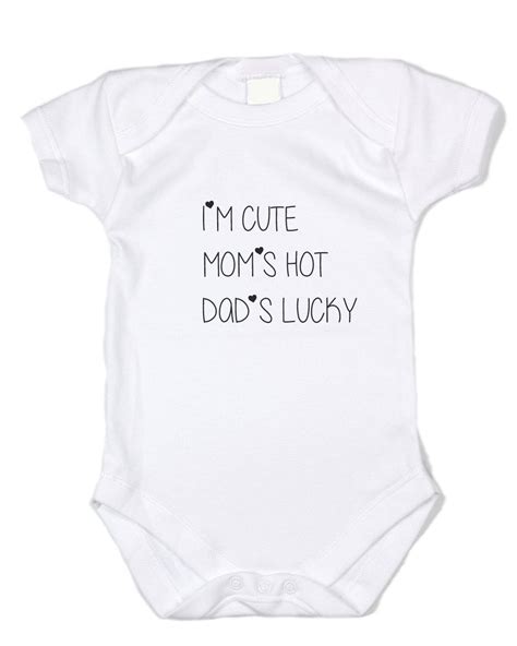 I M Cute Mom S Hot Dad S Lucky Black Text White Onesie Baffle