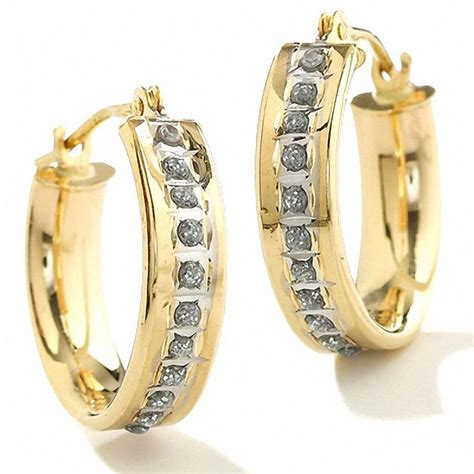 Diamond Fascination™ Small Round Hoop Earrings in 14K Gold | Peoples ...