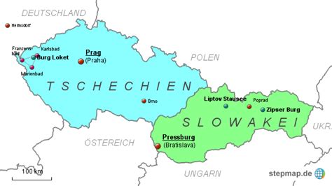 Die hauptstadt und die größte stadt ist prag mit 1,3 millionen. StepMap - Tschechien - Slowakei - Landkarte für Europa