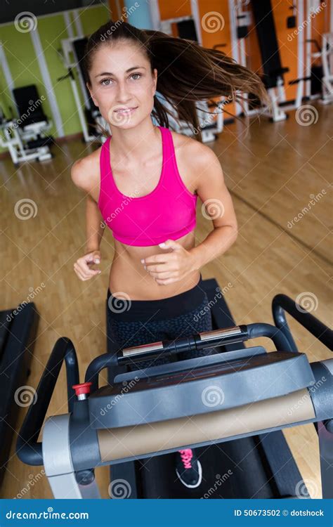 Woman Exercising On Treadmill In Gym Stock Photo Image Of Person