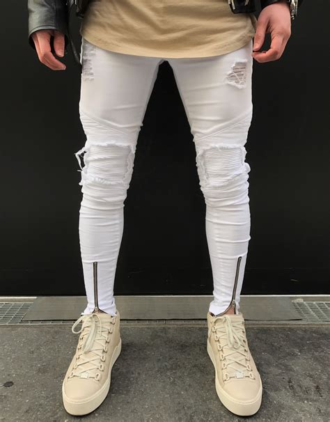 neverfunction famous brand designer skinny ripped jeans men hip hop mens white denim joggers