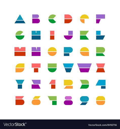 Flat Colorful Geometric Shapes Letters Style Font Vector Image