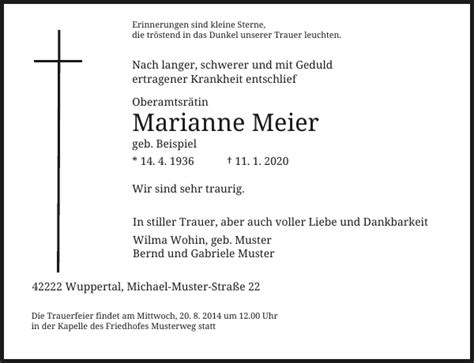 Hier finden sie aktuelle traueranzeigen und todesanzeigen. Marianne Meier : Traueranzeige : Westdeutsche Zeitung
