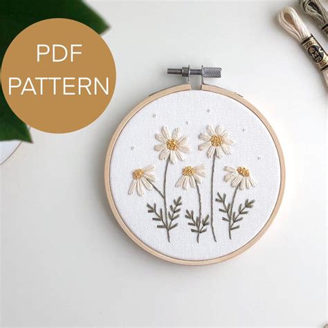Daisies Embroidery Beginner Pattern Pdf Botanical Embroidery Etsy In