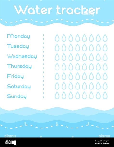 Vector Illustration Of Daily Water Tracker Template In Blue Colors