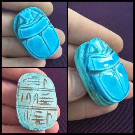 Rare Ancient Egyptian Blue Glazed Scarab Beetle With Hieroglyphics 300 Bc Antique Price Guide