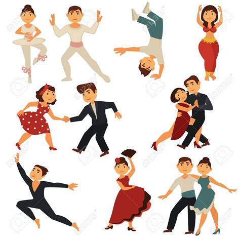 Dancing People Dance Different Dances Vector Flat Cartoon Characters