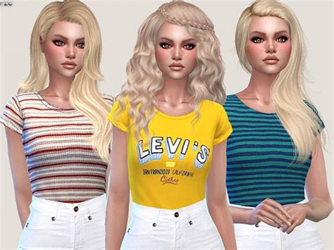 The Sims Resource Striped Casual And Sporty Tees By Pinkzombiecupcakes