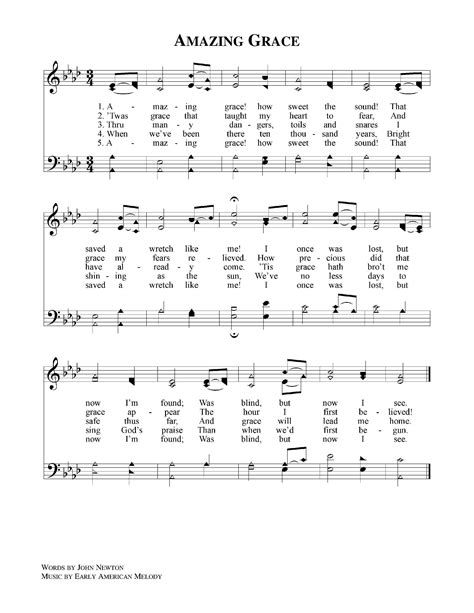 Free Printable Amazing Grace Hymn Sheet Music Printable Word Searches