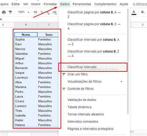 Classificação no Google Planilhas Aprenda Aqui Ninja do Excel