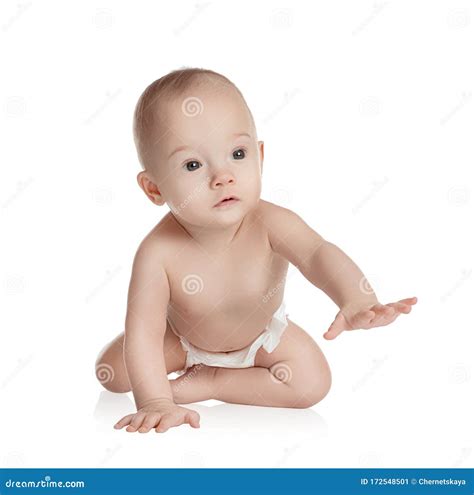 Cute Little Baby In Diaper On Background Stock Image Image Of Length