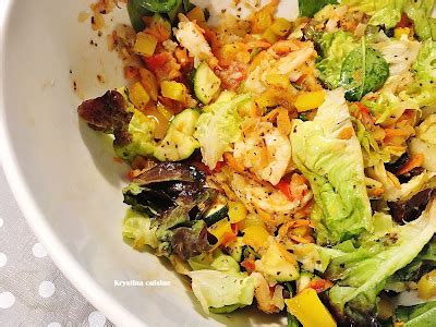 Krystina cuisine Salade tiède aux légumes et scampis