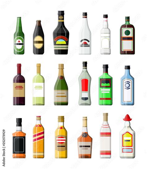 Alcohol Drinks Collection Bottles With Vodka Champagne Wine Whiskey