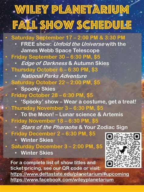 Wiley Planetarium Fall 2022 Show Schedule News And Events