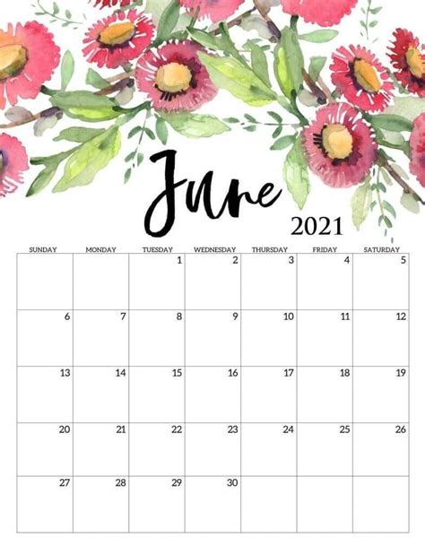 Free June 2021 Calendar Pdf Word Excel Printable Template With Holidays